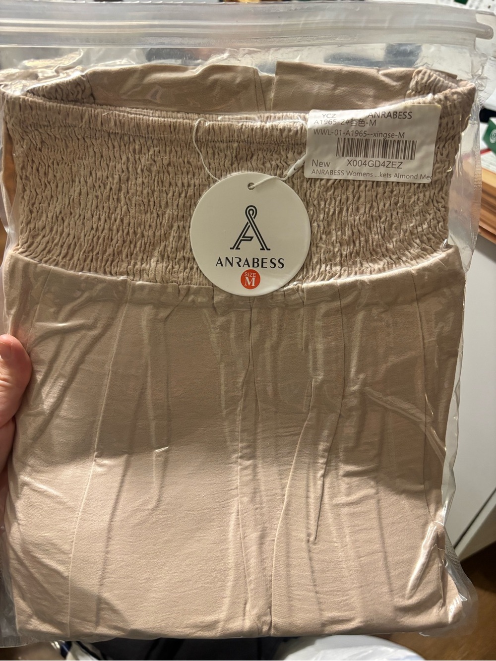 Anrabess Almond Beige Smocked Waist pants